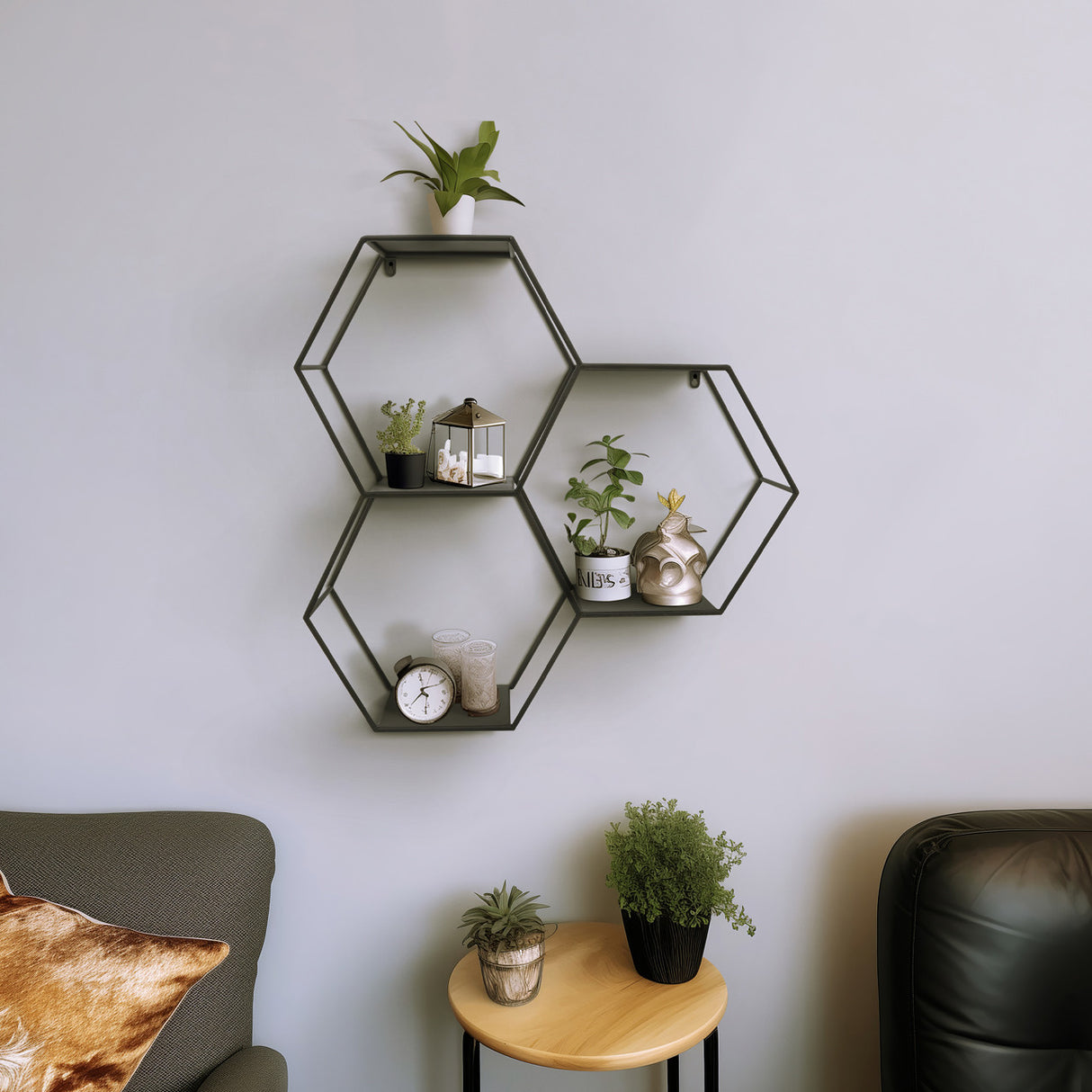 Metal, 26"h Hexagon Wall Shelf, Black from Sagebrook Home - Luna Furniture