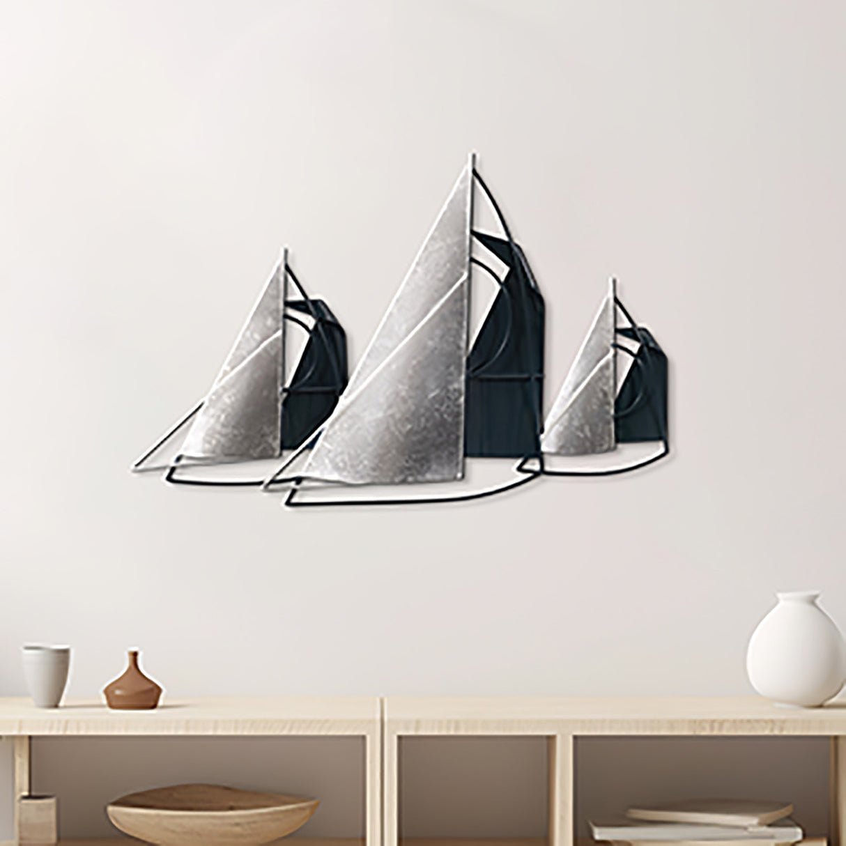 Metal, 26" Sailboats Wall Decor, Blue/silver - 18087