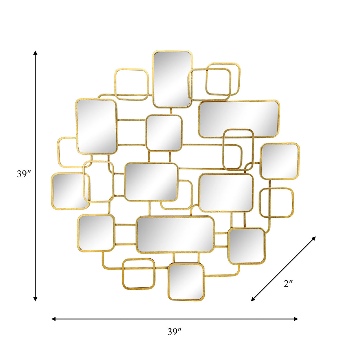 Metal, 38x39 Wall Accent W/ Mirrors, Gold Wb from Sagebrook Home - Luna Furniture