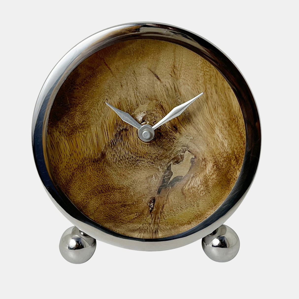 Metal, 5" Round Wood Face Table Clock, Silver from Sagebrook Home - Luna Furniture