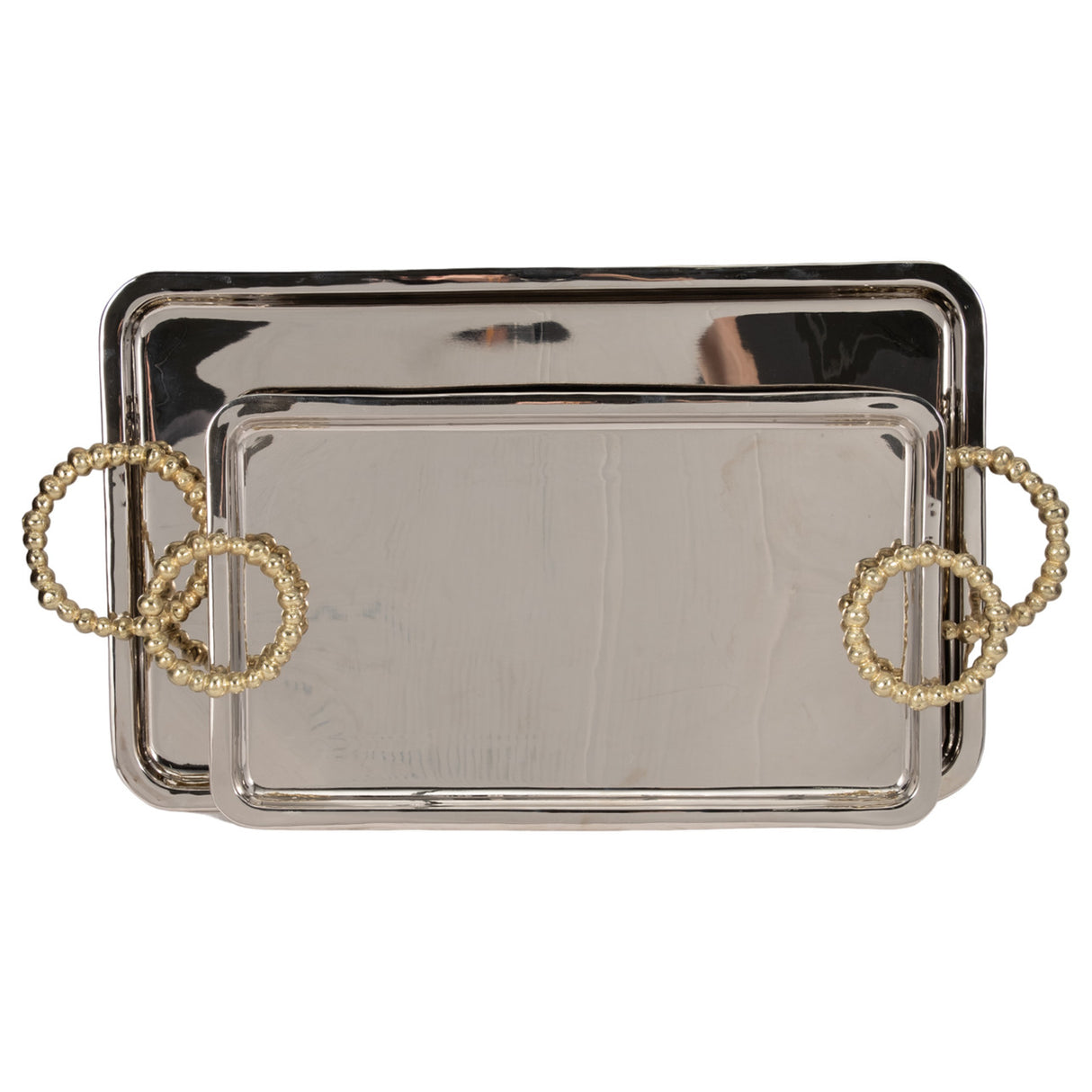 Metal, S/2 23/28" Trays With Beaded Handles,silver - 19068