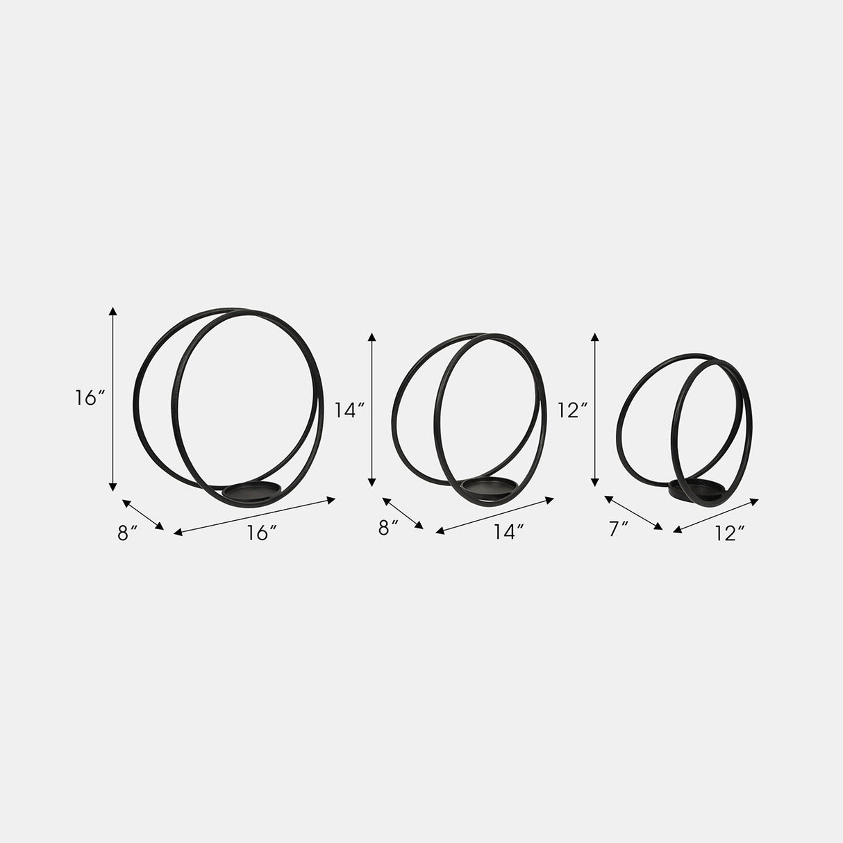 Metal,s/3 12/14/16"h,double Ring Candle Holder,bla from Sagebrook Home - Luna Furniture