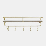 Metal/wood 20" 5 Hook Wall Shelf, White/gold from Sagebrook Home - Luna Furniture