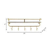 Metal/wood 20" 5 Hook Wall Shelf, White/gold from Sagebrook Home - Luna Furniture