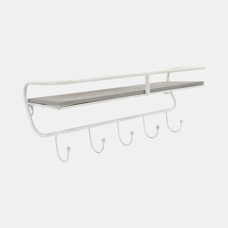 Metal/wood 20" 5 Hook Wall Shelf, White/gray from Sagebrook Home - Luna Furniture