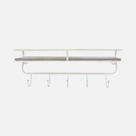 Metal/wood 20" 5 Hook Wall Shelf, White/gray from Sagebrook Home - Luna Furniture