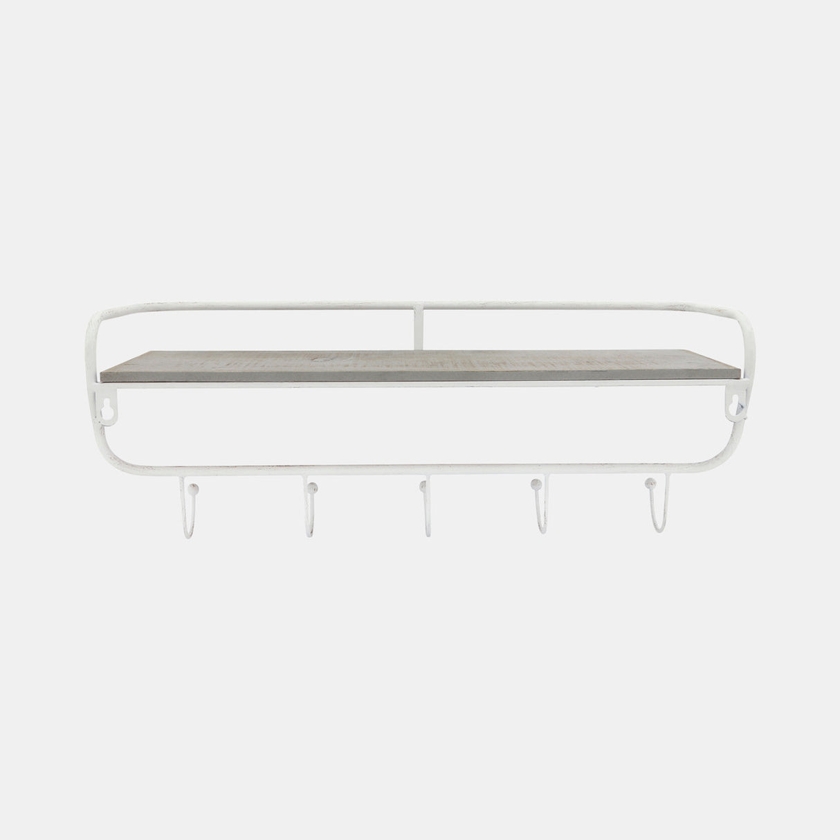 Metal/wood 20" 5 Hook Wall Shelf, White/gray from Sagebrook Home - Luna Furniture