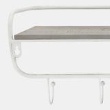 Metal/wood 20" 5 Hook Wall Shelf, White/gray from Sagebrook Home - Luna Furniture