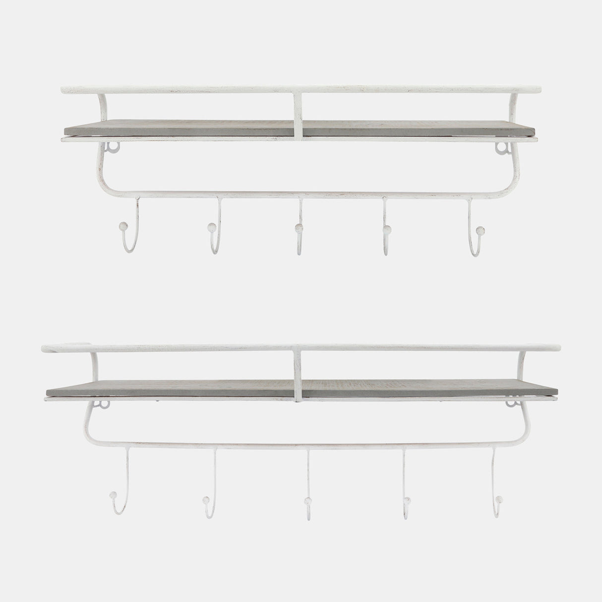 Metal/wood 20" 5 Hook Wall Shelf, White/gray from Sagebrook Home - Luna Furniture