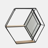 Metal/wood 20" Hexagon Mirrored Wall Shelf, Black from Sagebrook Home - Luna Furniture