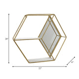 Metal/wood 20" Hexagon Mirrored Wall Shelf, Gold from Sagebrook Home - Luna Furniture