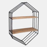 Metal/wood 20" Hexagon Shelf, Brown/black - 14734