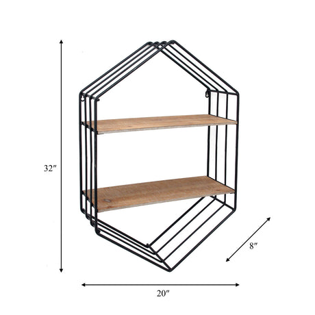 Metal/wood 20" Hexagon Shelf, Brown/black - 14734