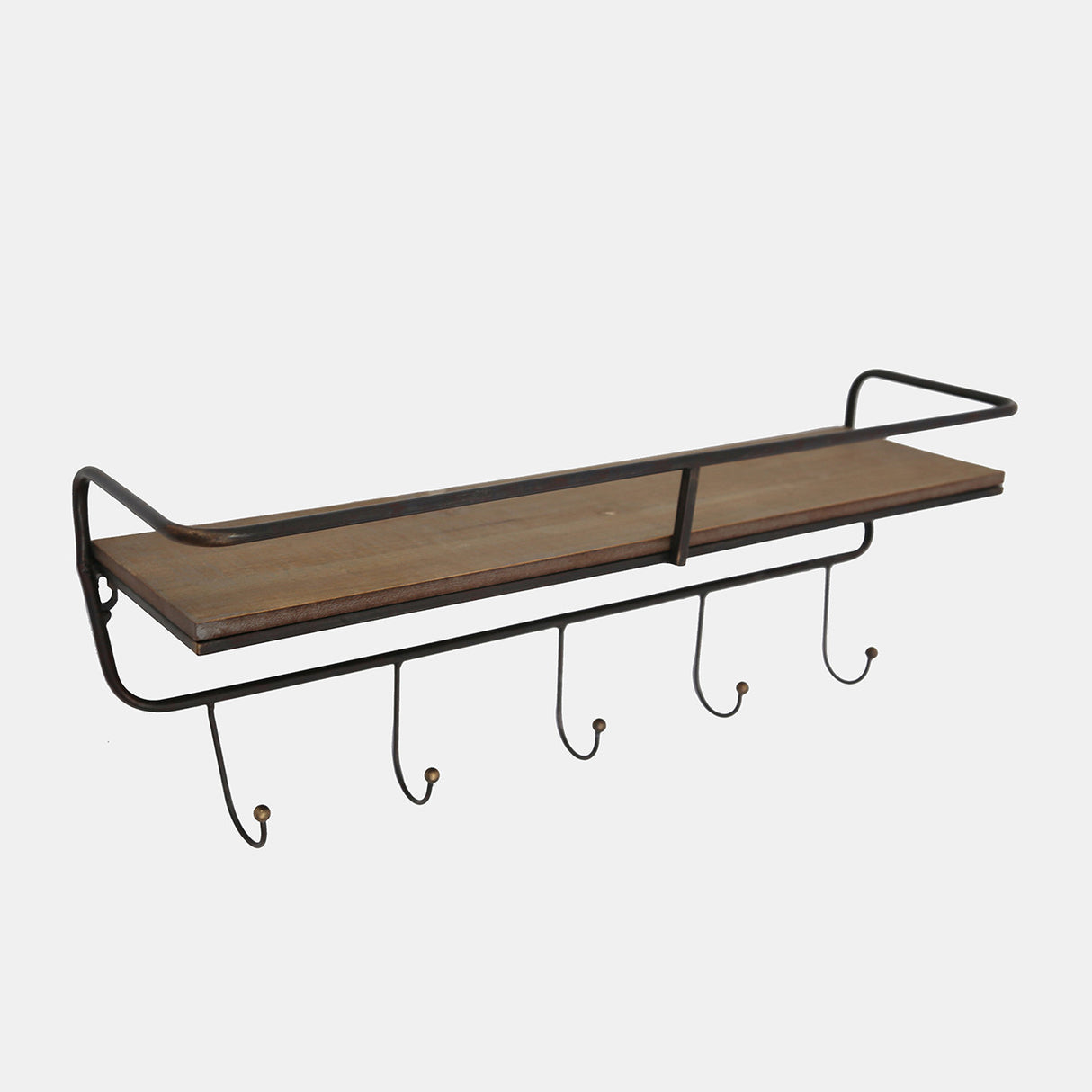 Metal/ Wood, 24" 5 Hook Wall Shelf/ Brown from Sagebrook Home - Luna Furniture