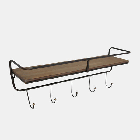 Metal/ Wood, 24" 5 Hook Wall Shelf/ Brown from Sagebrook Home - Luna Furniture