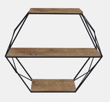 Metal/wood 3 Tier Hexagon Wall Shelf, Brown/black from Sagebrook Home - Luna Furniture