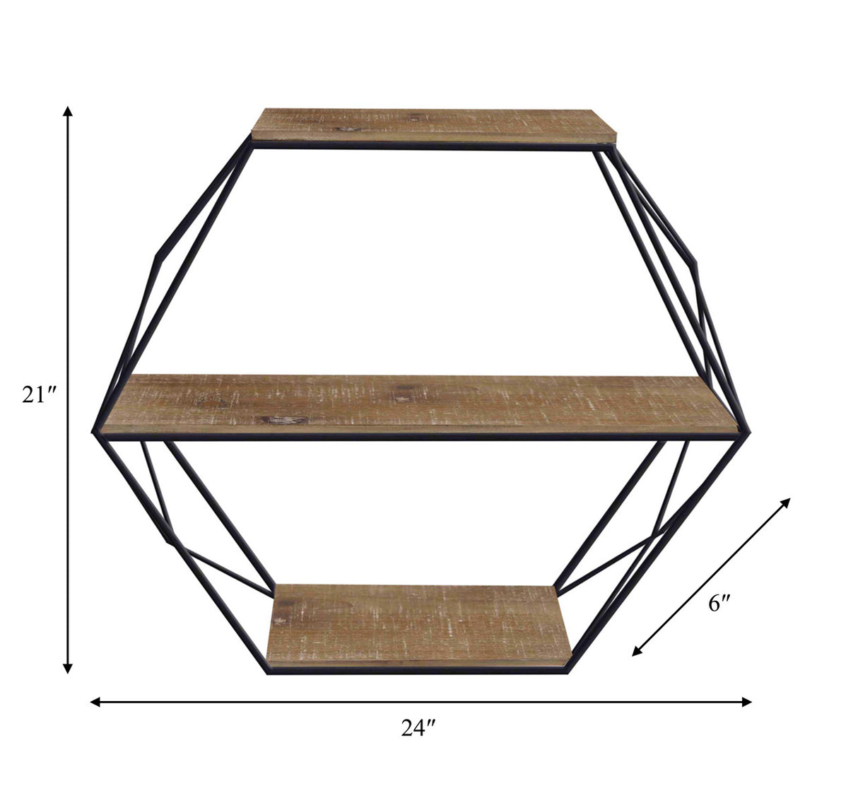 Metal/wood 3 Tier Hexagon Wall Shelf, Brown/black from Sagebrook Home - Luna Furniture