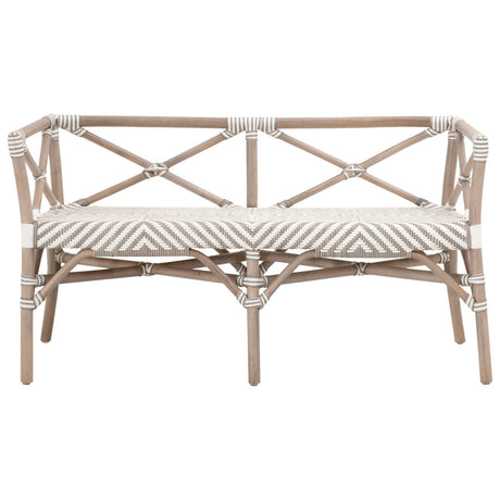 Palisades Bench in Stone & White Synthetic Binding, Matte Gray Rattan - 4120.STO-WHT/MGRY