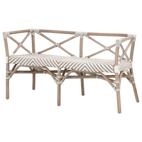 Palisades Bench in Stone & White Synthetic Binding, Matte Gray Rattan - 4120.STO-WHT/MGRY