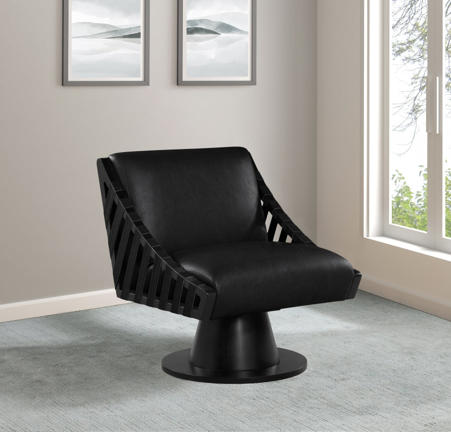 Millwin Vegan Leather Swivel Accent Chair in Black from Meridian - Luna Furniture