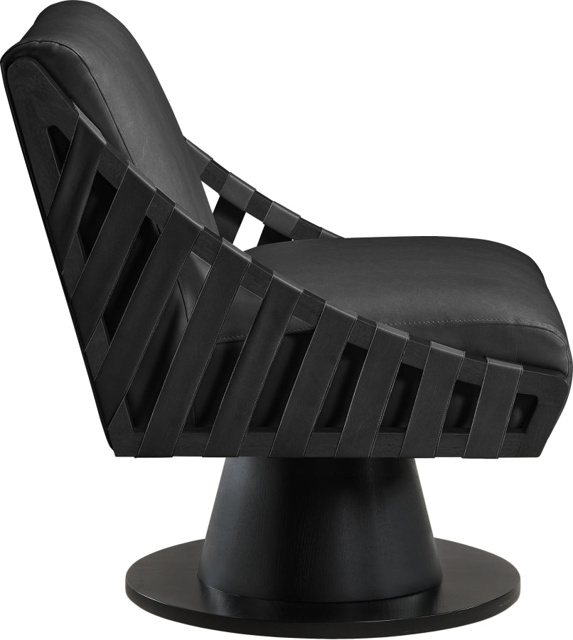 Millwin Vegan Leather Swivel Accent Chair in Black from Meridian - Luna Furniture