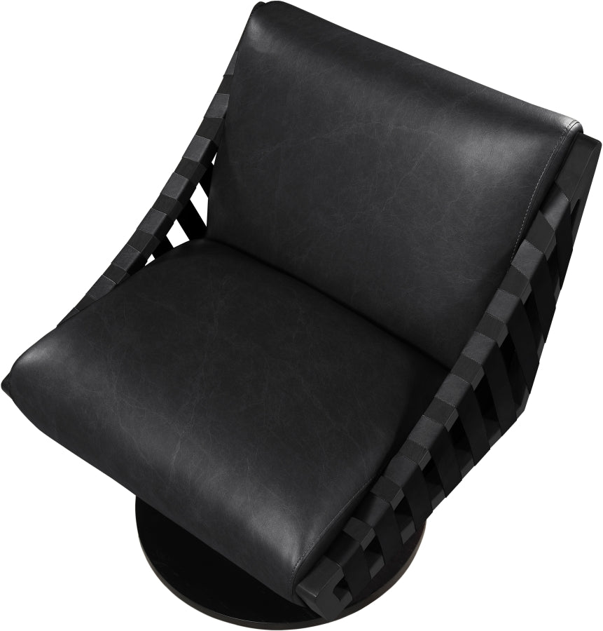 Millwin Vegan Leather Swivel Accent Chair in Black from Meridian - Luna Furniture