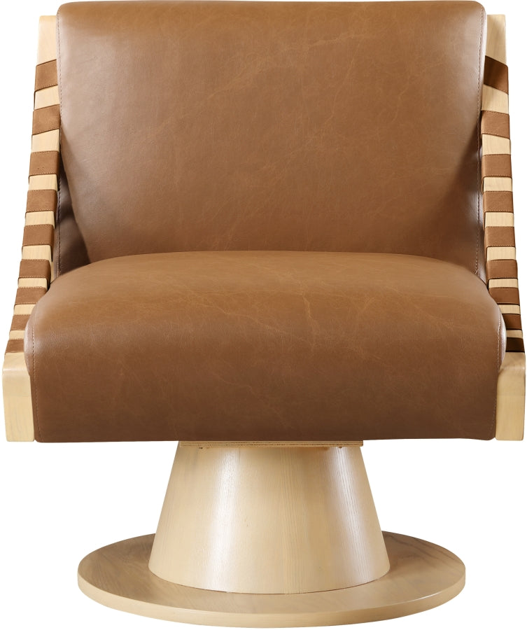 Millwin Vegan Leather Swivel Accent Chair in Cognac from Meridian - Luna Furniture