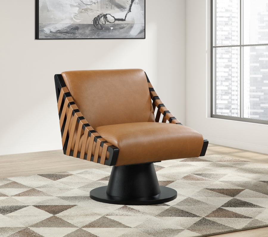 Millwin Vegan Leather Swivel Accent Chair in Cognac from Meridian - Luna Furniture