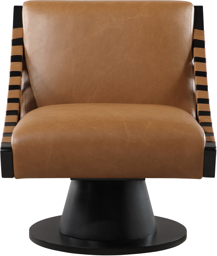 Millwin Vegan Leather Swivel Accent Chair in Cognac from Meridian - Luna Furniture