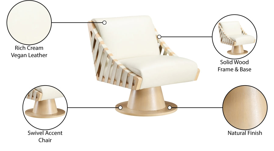 Millwin Vegan Leather Swivel Accent Chair in Cream from Meridian - Luna Furniture