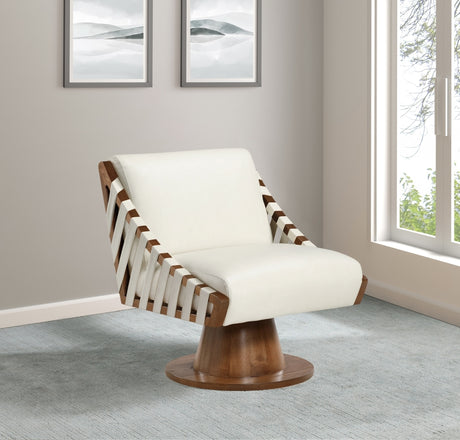 Millwin Vegan Leather Swivel Accent Chair in Cream from Meridian - Luna Furniture