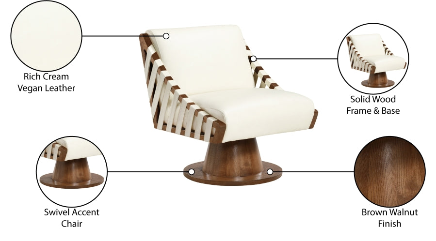 Millwin Vegan Leather Swivel Accent Chair in Cream from Meridian - Luna Furniture