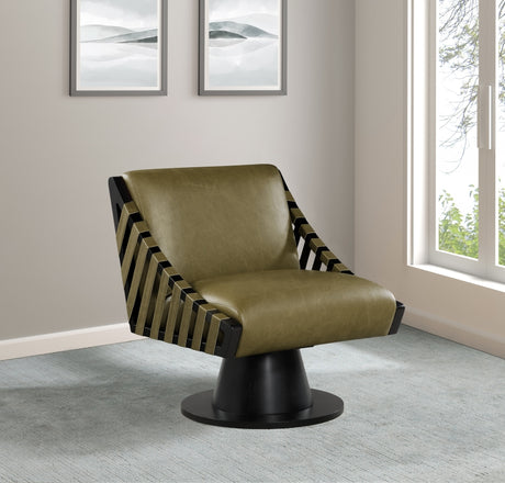 Millwin Vegan Leather Swivel Accent Chair in Olive from Meridian - Luna Furniture