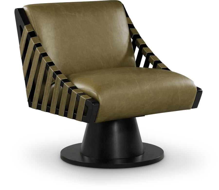 Millwin Vegan Leather Swivel Accent Chair in Olive from Meridian - Luna Furniture