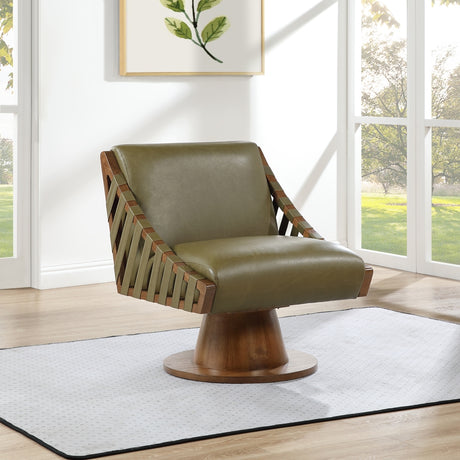 Millwin Vegan Leather Swivel Accent Chair in Olive from Meridian - Luna Furniture