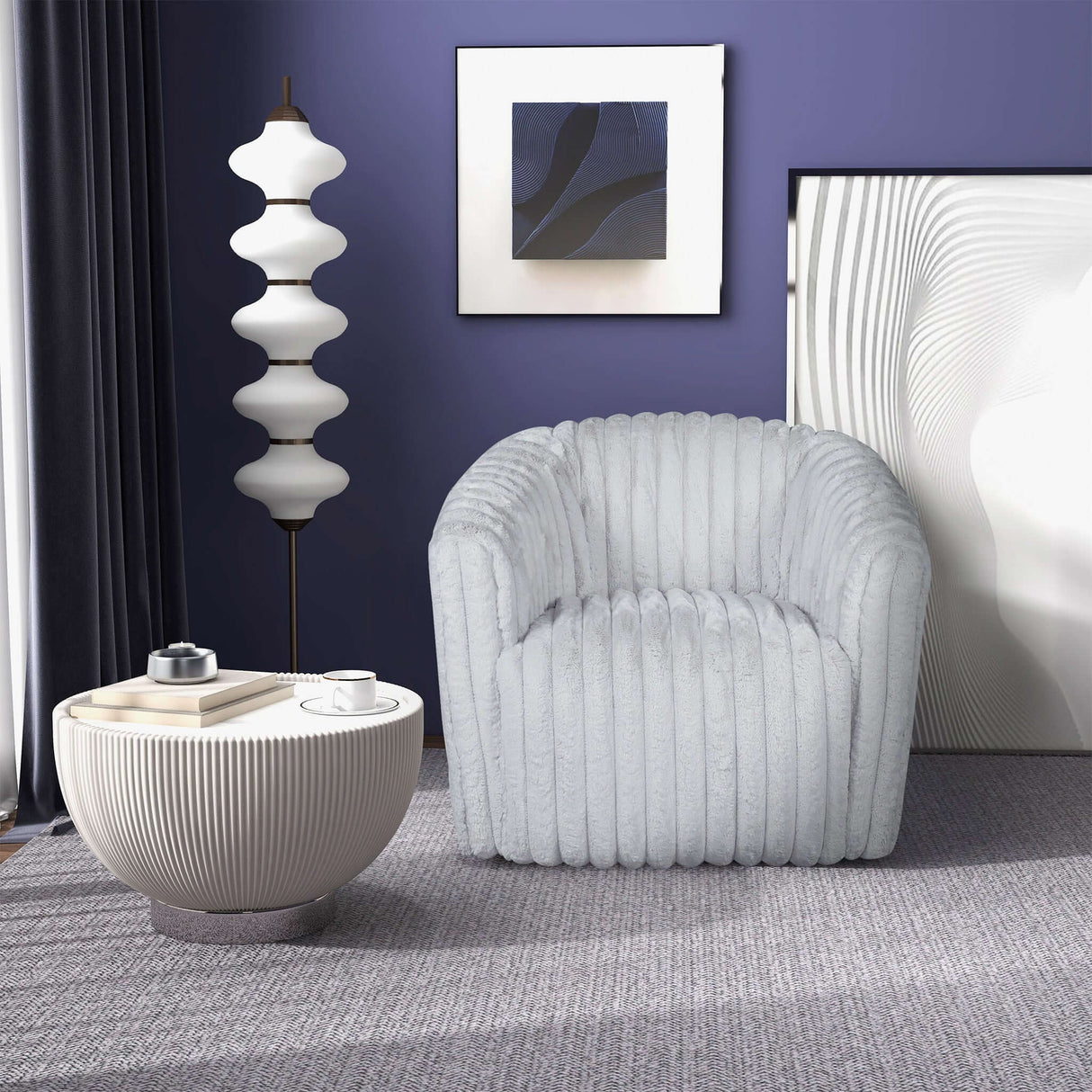 Mira Light Grey Velvet  Swivel Chair - AFC02088 - 