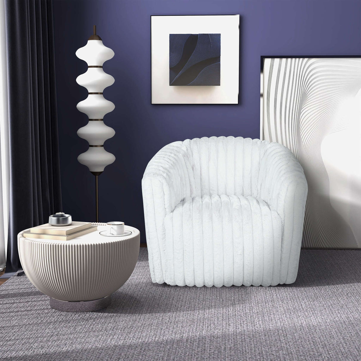 Mira White Velvet  Swivel Chair - AFC02087 - 