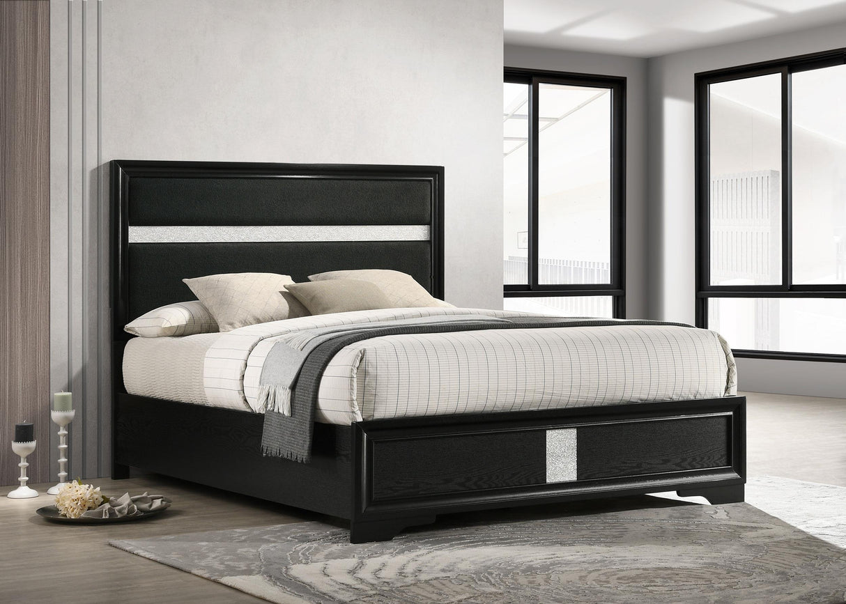 Miranda 55-inch Upholstered California King Panel Bed Black from Coaster - Luna Furniture