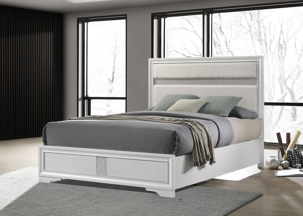 Miranda 55-inch Upholstered Eastern King Panel Bed White from Coaster - Luna Furniture