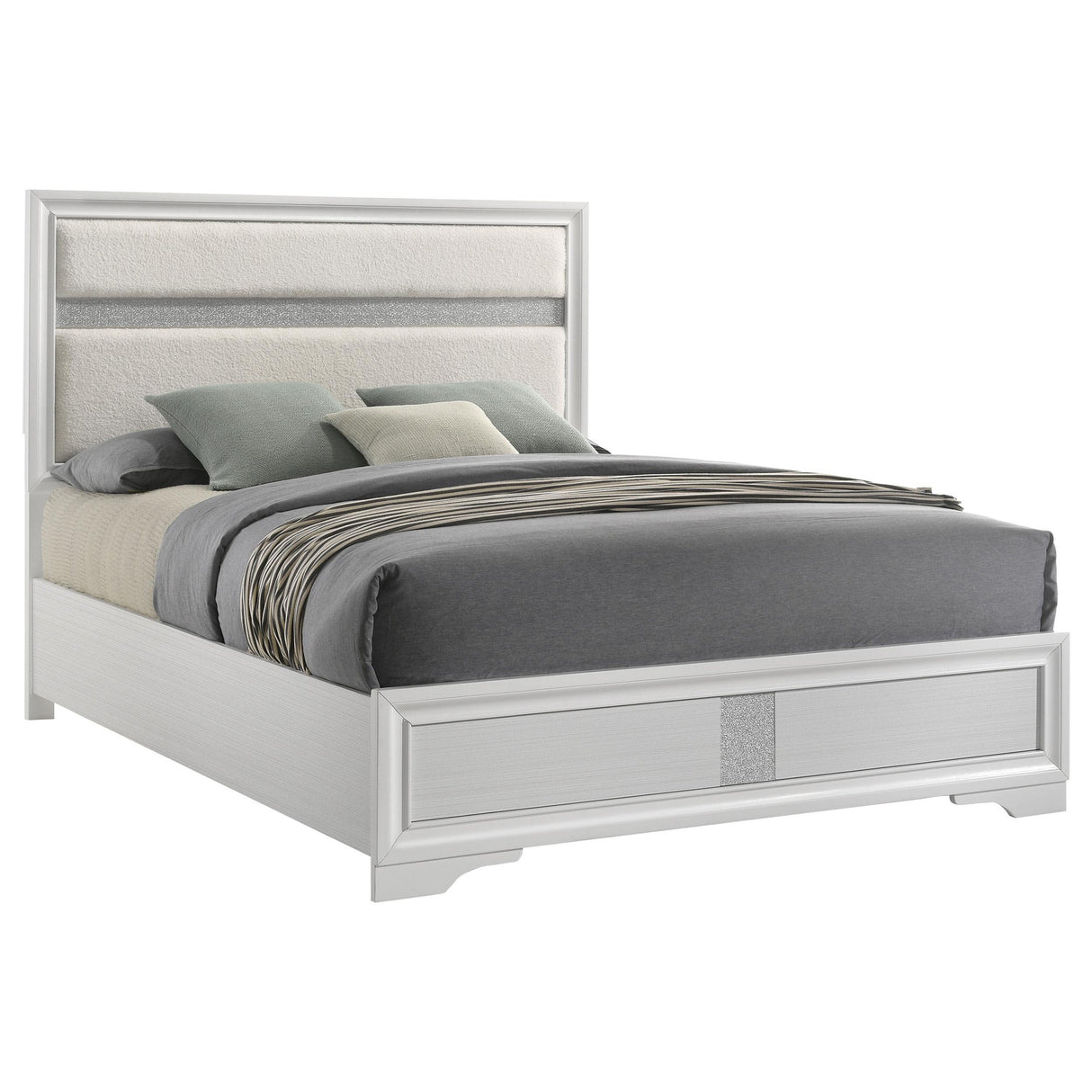 Miranda 55-inch Upholstered Eastern King Panel Bed White from Coaster - Luna Furniture