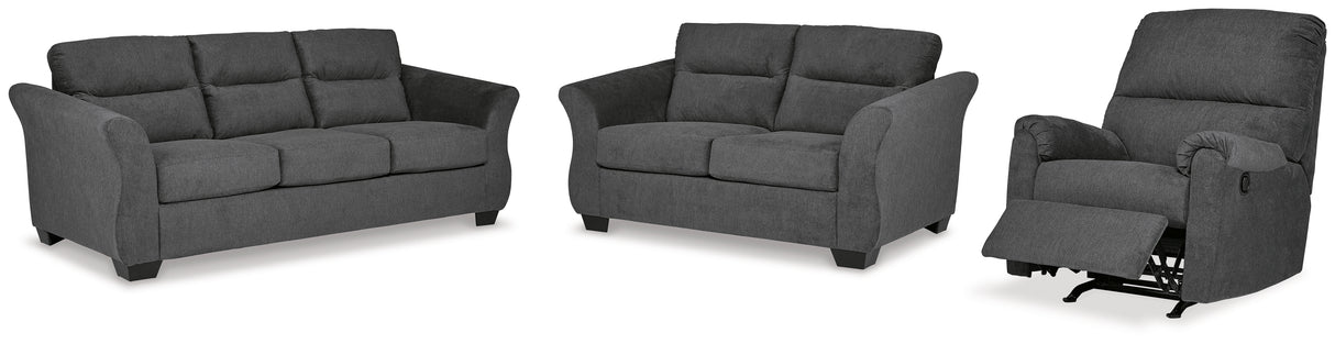 Miravel Sofa, Loveseat and Recliner in Gunmetal - PKG015076