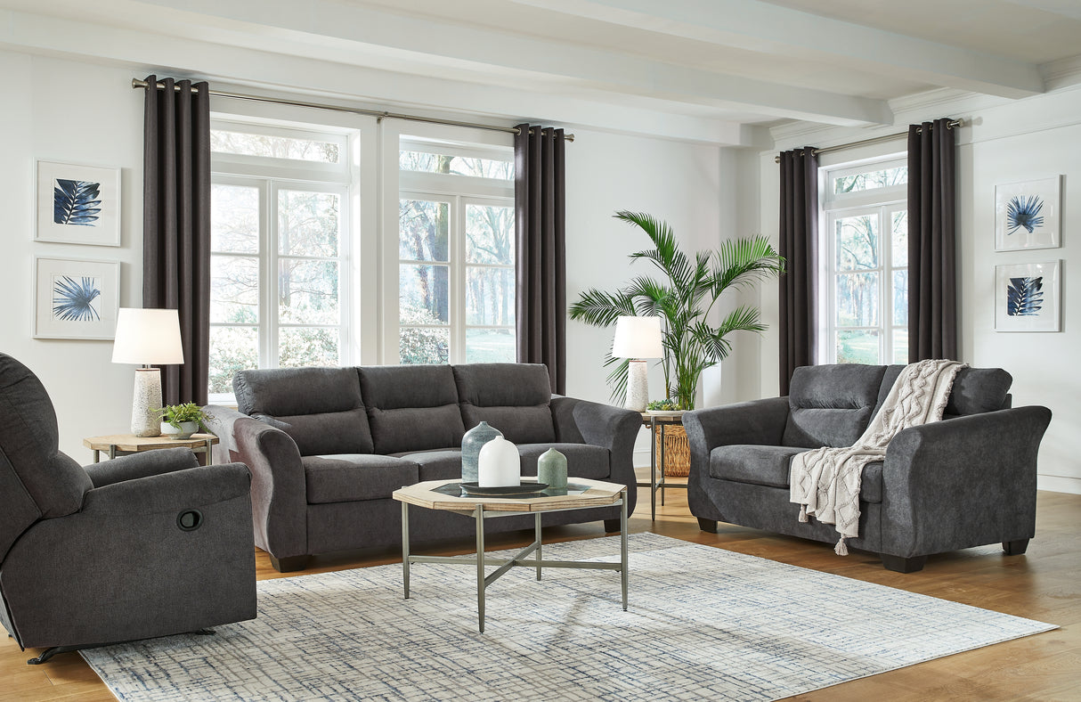 Miravel Sofa, Loveseat and Recliner in Gunmetal - PKG015076