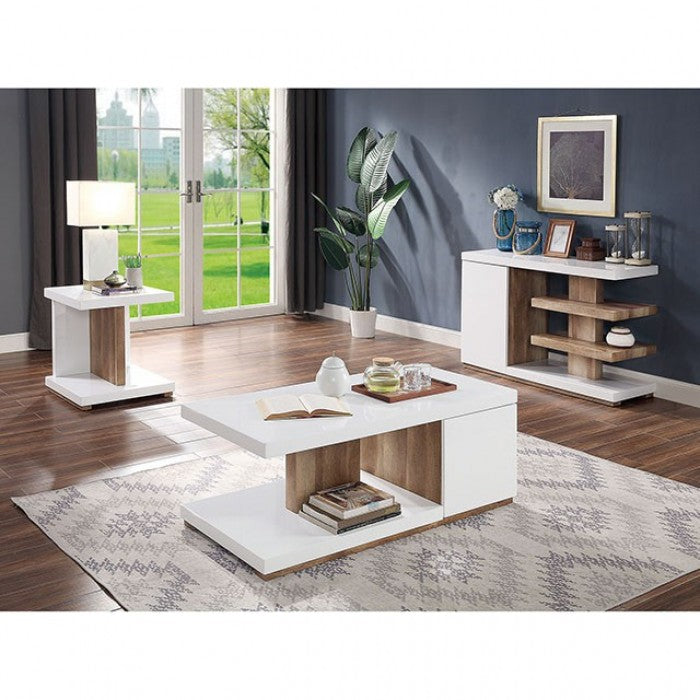 Moa White/Natural Tone Sofa Table from Furniture of America - Luna Furniture