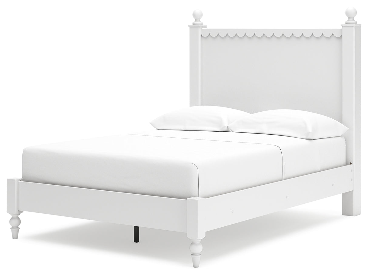 Mollviney Full Panel Bed with Dresser and 2 Nightstands in White - PKG018957