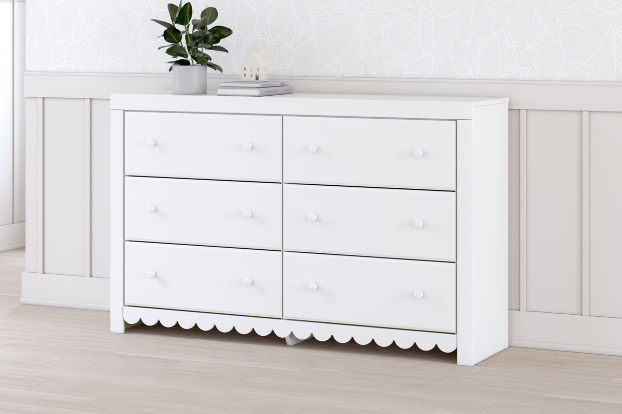 Mollviney Full Panel Bed with Dresser and 2 Nightstands in White - PKG018957