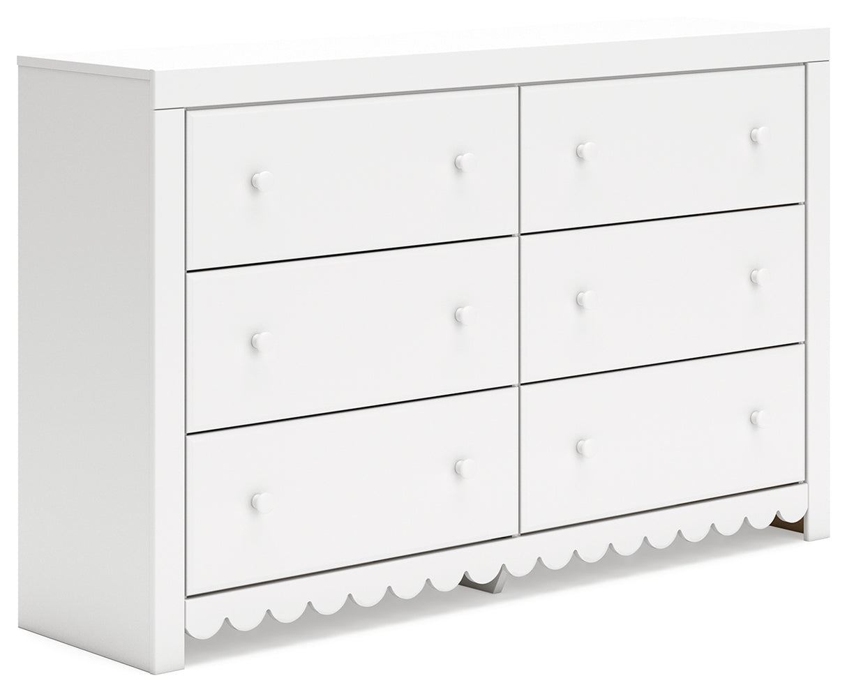 Mollviney Full Panel Bed with Dresser and 2 Nightstands in White - PKG018957