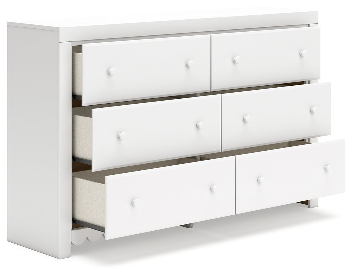 Mollviney Full Panel Bed with Dresser and 2 Nightstands in White - PKG018957