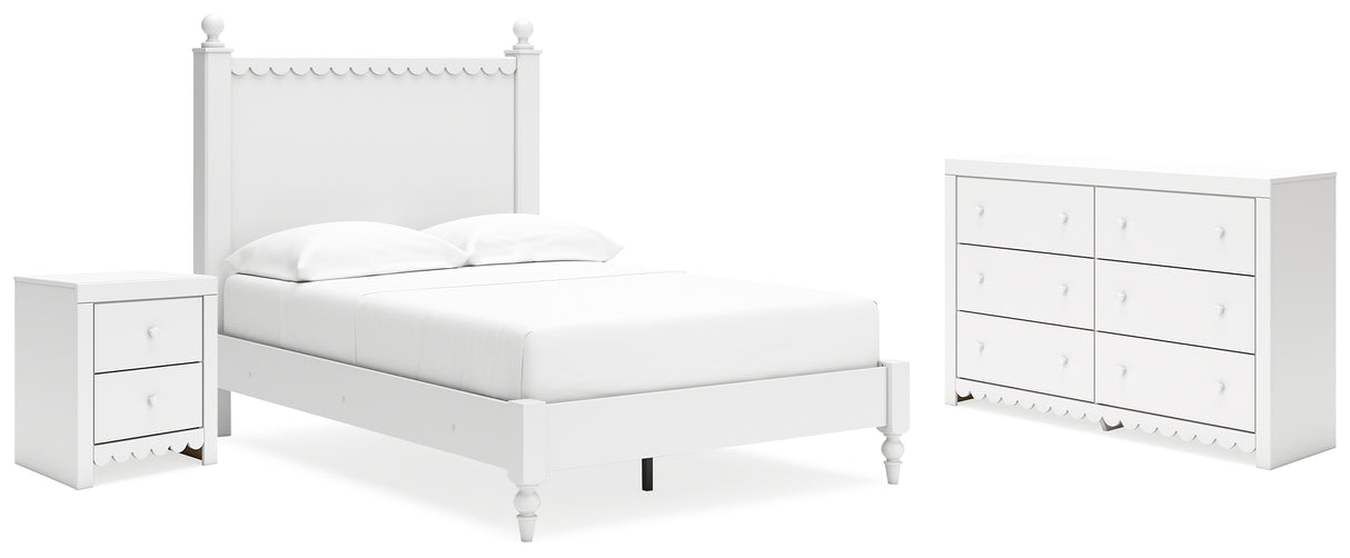 Mollviney Full Panel Bed with Dresser and Nightstand in White - PKG020131