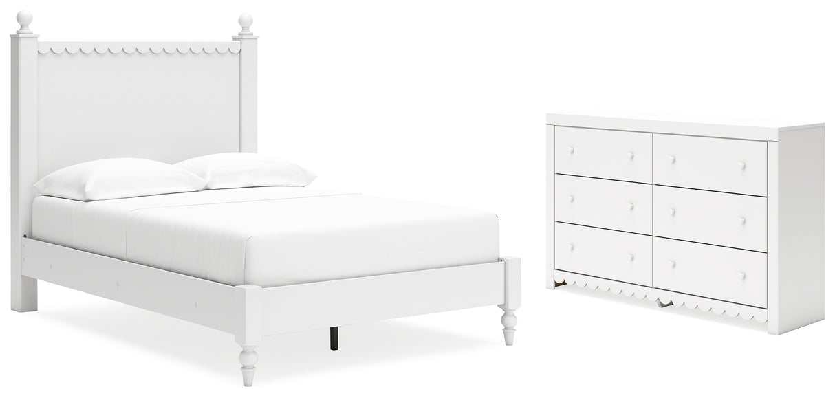 Mollviney Full Panel Bed with Dresser in White - PKG018746