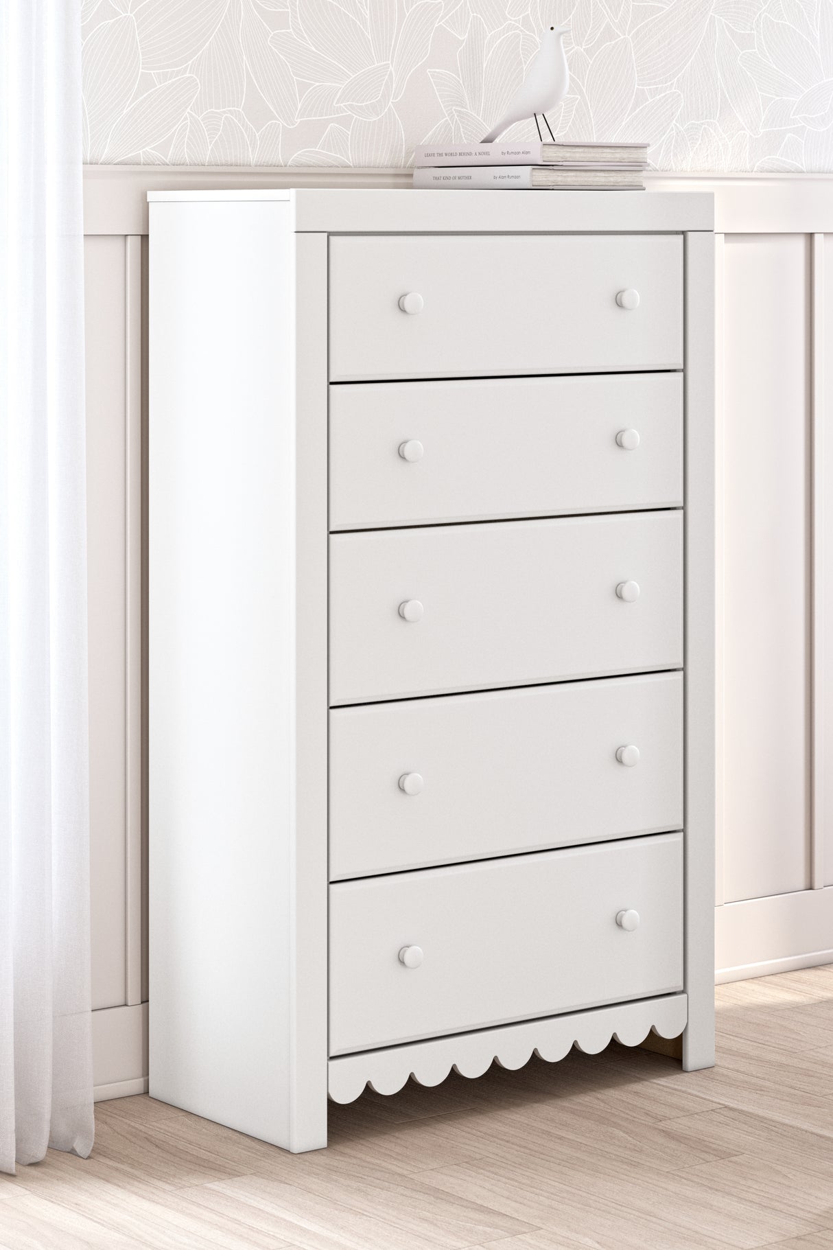 Mollviney Full Panel Bed with Mirrored Dresser and Chest in White from Ashley - Luna Furniture